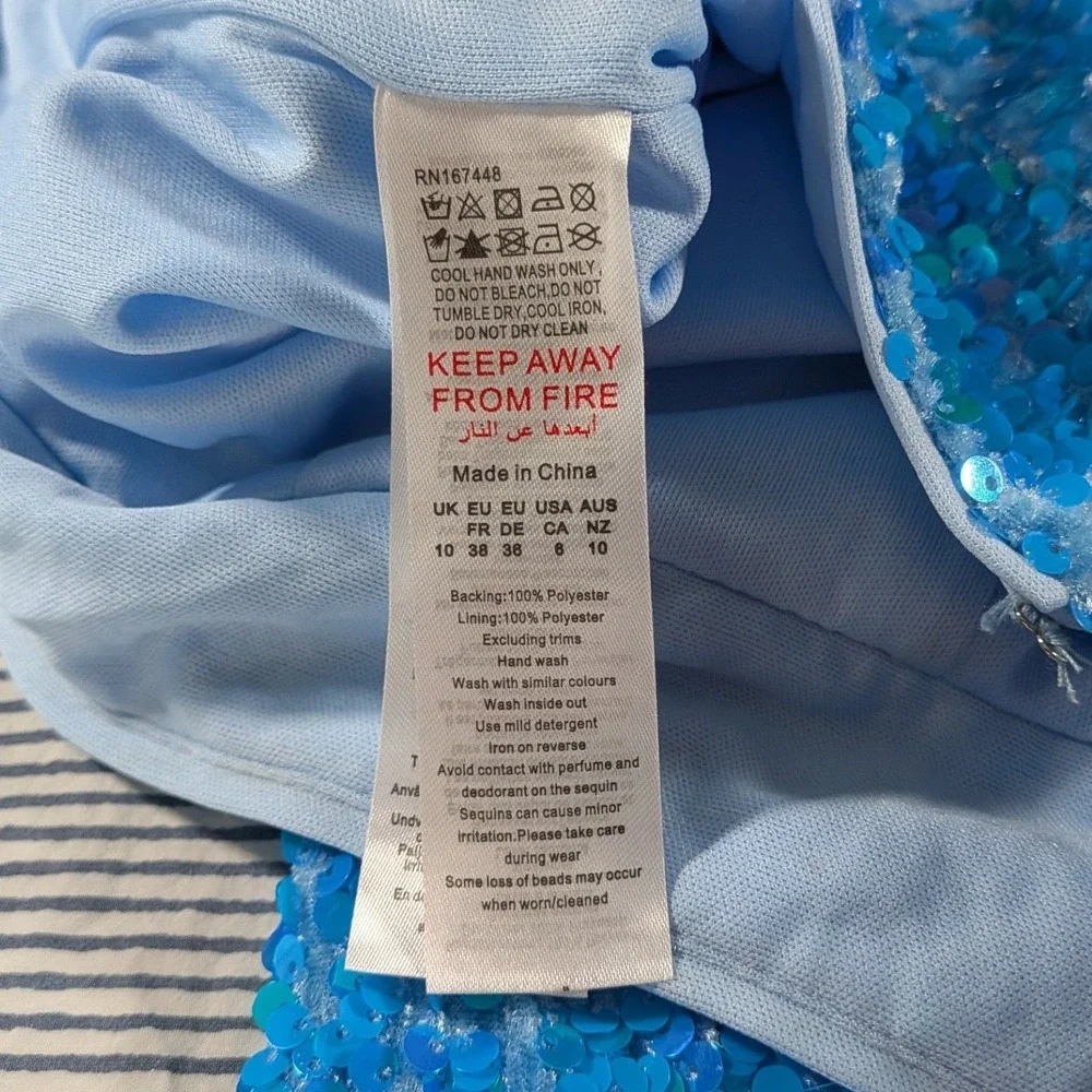 Nasty Gal $326 Size 6 Teal Blue Sequin Two Piece Set Cropped Blazer Flare Pants - Picture 13 of 16